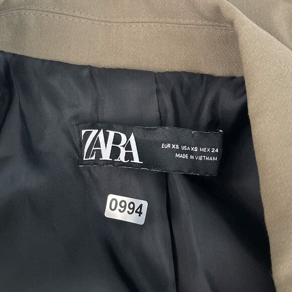 ZARA Womens Blazer Jacket Double-Breasted Oversize Pockets Long‎ Sleeve Khaki XS - Picture 10 of 16